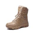 Attaeyru Men's Winter Combat Boots PU Leather Outdoor Hiking Shoes High Top Military Ankle Boots Lace Up 1#Khaki 5.5