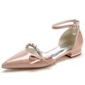 VACSAX Patent Leather Flats for Women Pointed Toe Comfortable Ankle Strap Black Flats for Women Casual Dress Wedding Flats Shoes,Nude Pink,7 UK