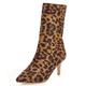 Lizoleor Women Mid Calf Pointed Toe Side Zip Leopard Booties Evening Party Fashion Stiletto High Heels Short Boots Dress Yellow Size 0.5 UK/32