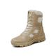 Attaeyru Men's Winter Combat Boots PU Leather Outdoor Hiking Shoes High Top Military Ankle Boots Lace Up 2# Khaki 5.5