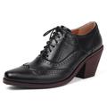 LIPIJIXI Women's Vintage Stacked Heel Oxfords Wingtip Lace up High Heel Brogue Pumps Shoes for Women Classic Chunky Block Heel Leather Dress Shoes Black Size 7