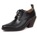 LIPIJIXI Women's Vintage Stacked Heel Oxfords Wingtip Lace up High Heel Brogue Pumps Shoes for Women Classic Chunky Block Heel Leather Dress Shoes Black Size 11.7