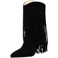 Seborluys Women Stiletto Fringe Cowboy Boots Pointed Toe Tassel Pull on Fashion Dress Booties Sexy Western Boots(Black,UK Size 2.5)