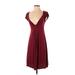 Kimchi Blue Casual Dress - A-Line V Neck Short sleeves: Burgundy Solid Dresses - Women's Size Small