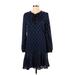 Draper James Casual Dress - Mini Tie Neck Long sleeves: Blue Polka Dots Dresses - Women's Size Small