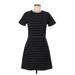 Madewell Casual Dress - Mini High Neck Short sleeves: Black Stripes Dresses - Women's Size 6