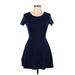 No Boundaries Casual Dress - A-Line Scoop Neck Short sleeves: Blue Print Dresses - Women's Size Medium