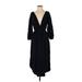 FP BEACH Casual Dress - Midi V-Neck 3/4 sleeves: Black Print Dresses - Women's Size Small