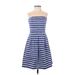 Gap Casual Dress - A-Line Strapless Sleeveless: Blue Stripes Dresses - Women's Size 0