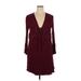 Torrid Casual Dress - Mini Plunge 3/4 sleeves: Burgundy Solid Dresses - Women's Size 1X Plus