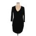 H&M Casual Dress - Mini V-Neck 3/4 sleeves: Black Solid Dresses - Women's Size X-Large