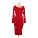 Almost Famous Casual Dress - Midi Square 3/4 sleeves: Red Solid Dresses - New - Women's Size Large