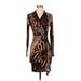 Venus Casual Dress - Bodycon V-Neck 3/4 sleeves: Brown Dresses - Women's Size X-Small