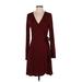 Express Cocktail Dress - Wrap V-Neck Long sleeves: Burgundy Print Dresses - Women's Size Small