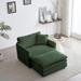Modern Chenille Upholstered Armchair Accent Chair with Ottoman, Living Room Green Single Sofa Chair & Ottoman Sets Reading Chair