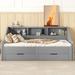 Twin to King Size Daybed Frame with Storage Bookcases and 2 Drawers, Charging Design