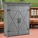 64"H Outdoor Storage Shed, Wooden Tool Storage Shed Detachable Shelves ,Pitch Roof