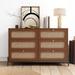 Modern 47" Rattan 6-Drawer, Cannage Rattan Wood Closet Dresser with Metal Legs, Wood Storage Cabinet Sideboard for Living Room