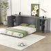 Queen Floor Murphy Bed with Shelves, Cabinets & USB Ports, Space-Saving Wood Wall Bed Frame for Small Apartment & Studio, Grey