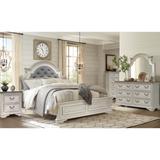 King Size 4-Piece Bedroom Set with Upholstered Headboard, Antique White & Grey