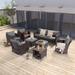 LIVOOSUN 8Pcs Patio Rocking Swivel Chair Sectional Brown Wicker Ottoman Sofa Set