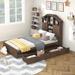 Twin Wood Platform Bed with House-Shaped Storage Headboard & 2 Drawers, for Bedroom Dorm Apartment, No Box Spring Needed, Walnut