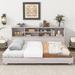 Full Versatile Daybed with Storage Bookcases, Wood Platform Bed Frame, for Living Room Bedroom, No Box Spring Needed, White Oak
