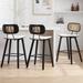 Upholstered Wood Counter Height Bar Stools with Rattan Back - 17.7"W x 19.5"D x 35.1"H