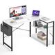 17 Stories Presnell 47" L Shaped Desk w/ Storage Shelves & Storage Bag Wood/Metal in White | 29 H x 46.5 W x 32.5 D in | Wayfair