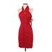 Aidan Mattox Cocktail Dress - Bodycon Plunge Sleeveless: Red Print Dresses - New - Women's Size 0