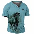Homme Graphic Cheval Foi T shirt Chemise Henley Shirt T-shirt Manche Courte 3D effet Classique Décontractées Sport extérieur Vacances Sortie Printemps été Bleu Kaki Gris Henley T-shirt Henley