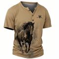 Homme Graphic Cheval Foi T shirt Chemise Henley Shirt T-shirt Manche Courte 3D effet Classique Décontractées Sport extérieur Vacances Sortie Printemps été Bleu Kaki Gris Henley T-shirt Henley