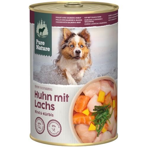 6x 400g Pure Nature Adult poulet, saumon, bœuf nourriture humide pour chien