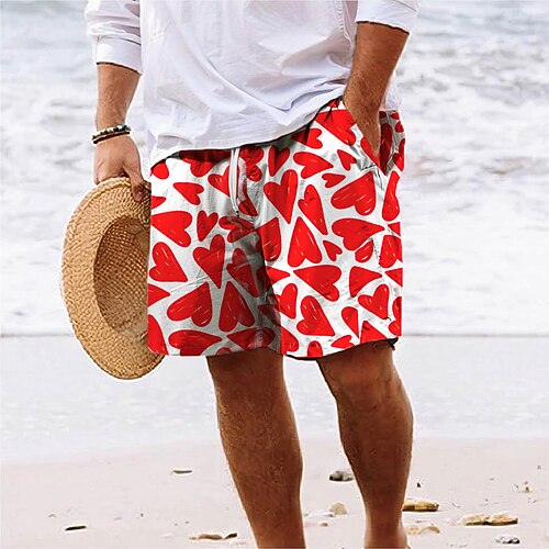 Herren Herz Badehosen Badeshorts Boardshorts Mittlere Taille Urlaub Hawaiianisch Resort-Stil Urlaub Ferien Strand Kordelzug mit Mesh-Futter Elastischer Bund Designer Bekleidung Image