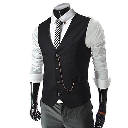 Herren Weste Anzugweste Hochzeit Geschäft Normal Casual 1920s Smart Casual Polyester Einfarbig Einreihiger Verschluss Hemdkragen Schlank Schwarz Rote Hellgrau Weste Image