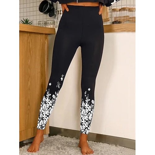 Damen Yoga-Leggings Po-Lifting Bauchkontrolle Hohe Taille Pilates Fitnesstraining Laufen Strumpfhosen Leggings Blumenmuster 1 # 2 # 8 # Spandex Herbst Sport Sportkleidung Dehnbar Schmaler Schnitt Image