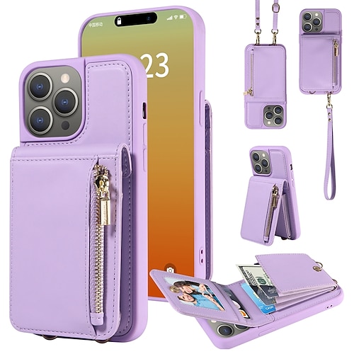 Handy Hülle Handyhüllen Für iPhone 17 Pro Max 17 Air 16 15 14 Pro Max Plus 13 12 11 Pro Max Brieftaschenhülle Reisverschluss mit Trageriemen Mit Handgelenkschlaufe Retro TPU PU-Leder Image