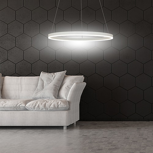 Pendelleuchte 1-Licht 60cm LED Pendelleuchte Aluminium Kreis lackiert Oberflächen dimmbar 30w für Esszimmer Schlafzimmer mit Acrylschirm in schwarz Weißgold Kaffee Image