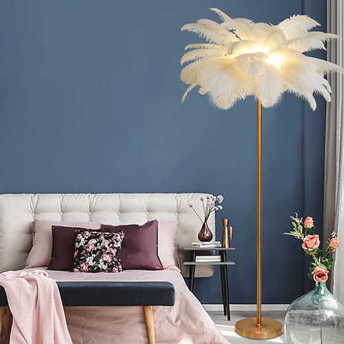stehleuchte stehleselampe moderne straußenfeder gold stehlampe metall bronze nordisch stehlampe villa hotel dekor beleuchtung schlafzimmer nachttisch stehlampe weihnachtsgeschenk Image