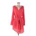 Banana Republic Casual Dress - Mini V Neck Long sleeves: Red Print Dresses - Women's Size 8