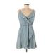 Express Casual Dress - Wrap V Neck Sleeveless: Blue Solid Dresses - Women's Size Medium