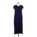 Jessica Simpson Casual Dress - Midi Crew Neck Short sleeves: Blue Solid Dresses - Women's Size Medium