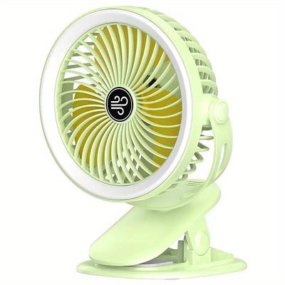 Large Capacity Clip Fan – Portable USB Rechargeable Desktop Fan with LED Light, Big Wind Cooling for Outdoor Camping
