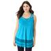 Plus Size Women's Illusion Lace Bib Tank by Roaman's in Ocean (Size 26/28)