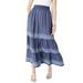Plus Size Women's Embroidered Tiered Chambray Skirt by Roaman's Denim 24/7 in Medium Wash (Size 30 W)