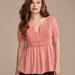 Lucky Brand Crochet Yoke Babydoll Top - Women's Clothing Tops Tees Shirts in Peach Blossom, Size XL