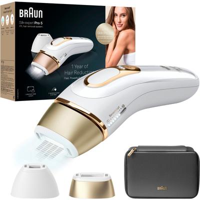 IPL-Haarentferner BRAUN "Silk·expert Pro 5 PL5140" goldfarben (weiß/gold) Damen 2 Aufsätze, mit Aufbewahrungstasche