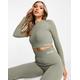 Urban Threads seamless long sleeve sports crop top in sage green