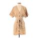 Zara Casual Dress - Mini V Neck Short sleeves: Tan Print Dresses - Women's Size Small