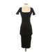Zara Casual Dress - Midi Square Short sleeves: Black Solid Dresses - Women's Size Small